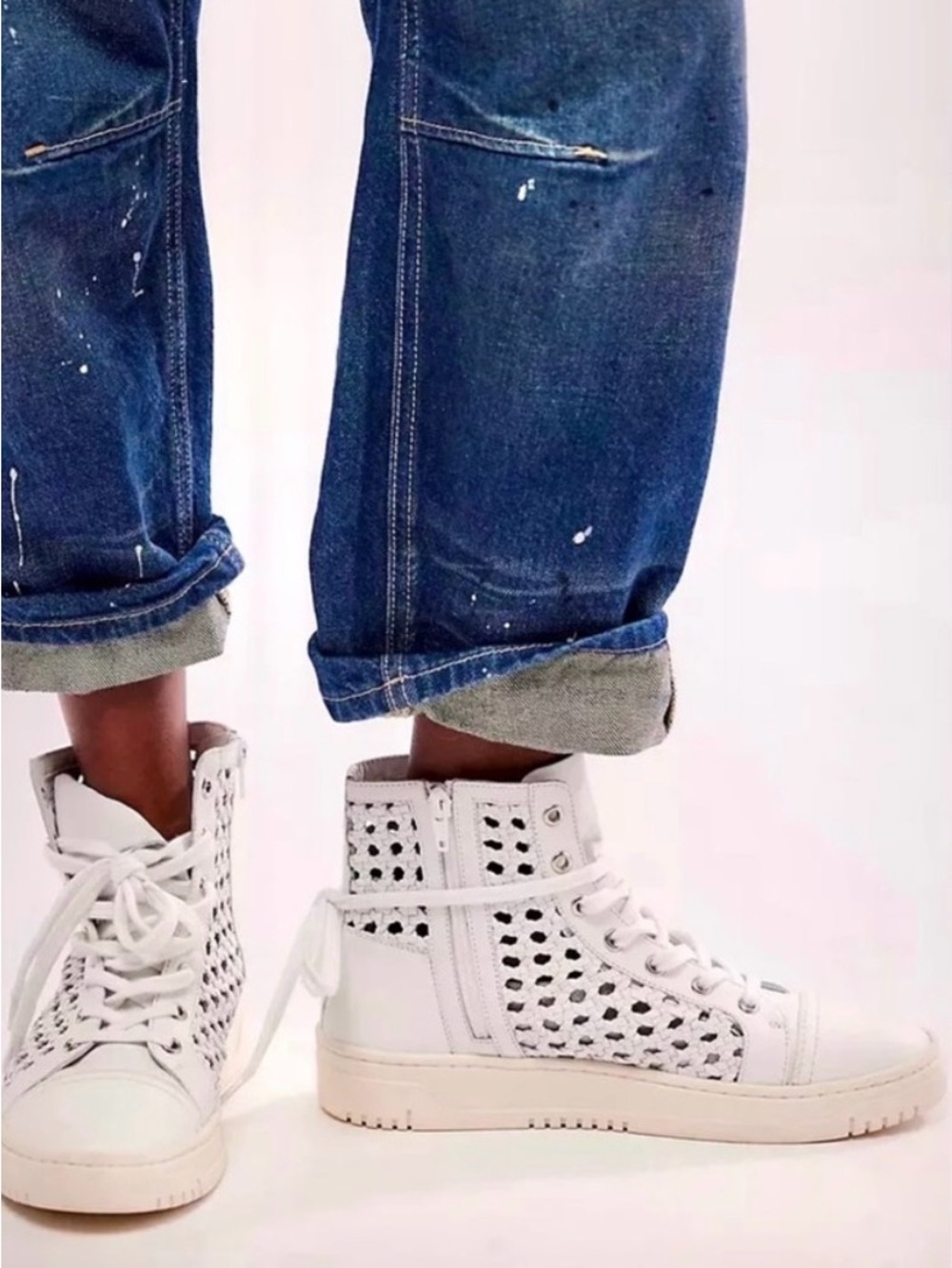Free People Hayes White Woven High-Top Oxford Sneakers 8